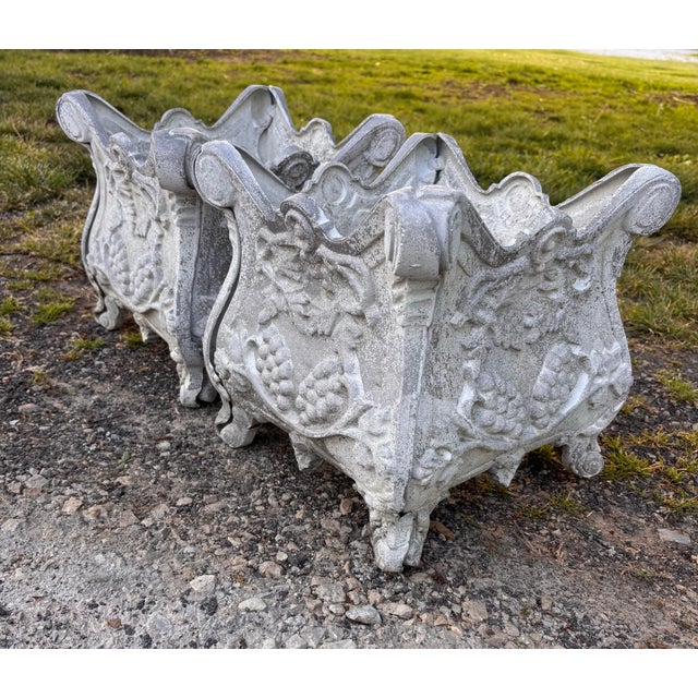White Antique French Rococo Cast Iron Jardinieres Planters, a Pair For Sale - Image 8 of 12