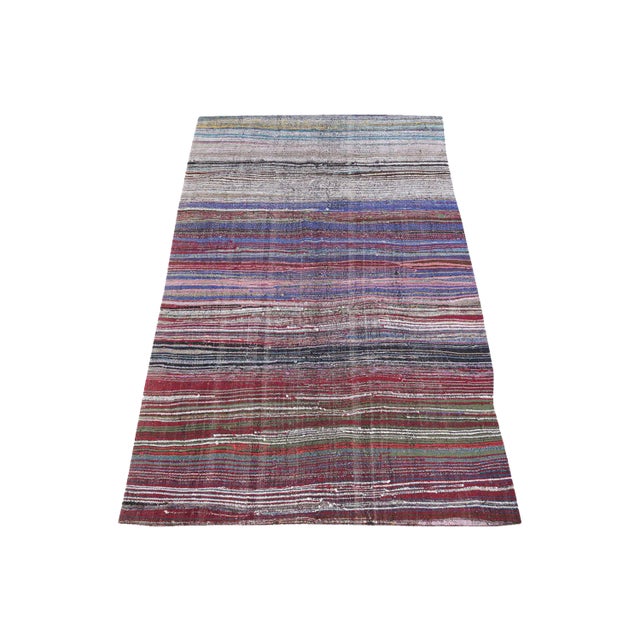 Turkish Multi-Color Hand Made Flatweave Rug - 5′2″ × 9′7″ For Sale