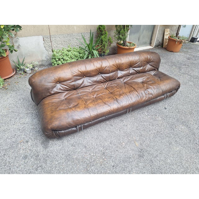 Vintage Soriana Three-Seater Sofa in Dark Brown Leather by Afra and Tobia Scarpa for Cassina, 1960s For Sale - Image 9 of 16