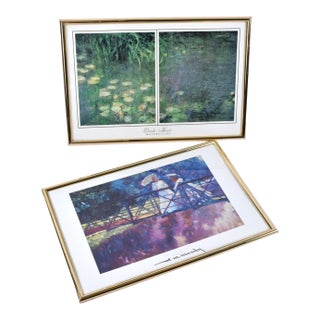 Claude Monet Water Lilies and Charles Mundy Framed Impressionist Prints - Set of 2 For Sale