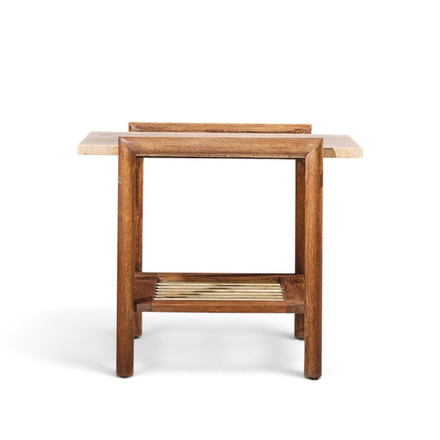 Mid 20th Century Dux Style Mid Century Travertine and Oak Side End Tables - Pair For Sale - Image 5 of 11