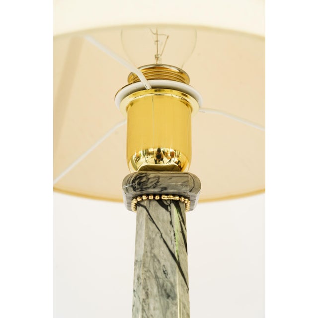 Art Deco Marble Table Lamp with Brass Parts and Fabric Shade, Vienna, 1920s For Sale - Image 6 of 12