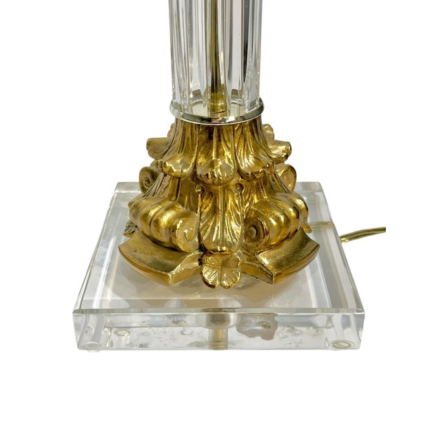 Vintage Fluted Glass Corinthian Column Lamps With Lucite Bases - a Pair For Sale - Image 13 of 18