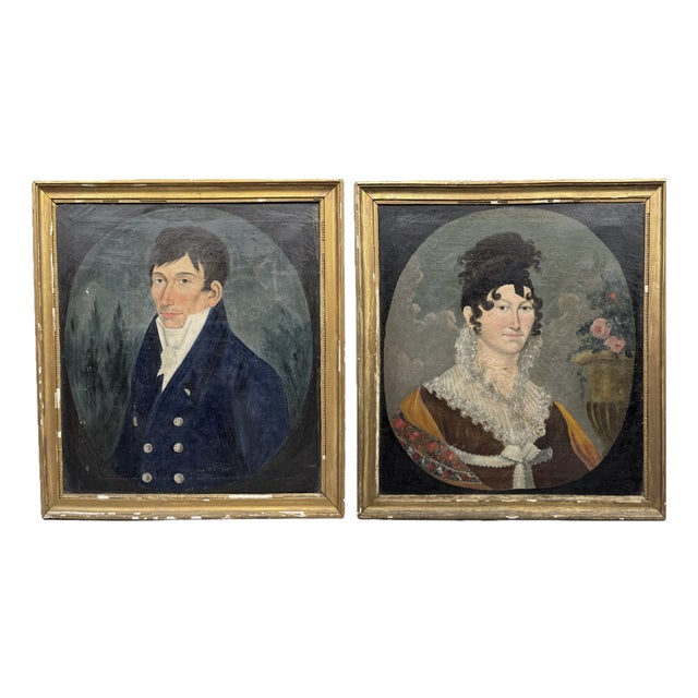 Portraits, 1820, Oil on Canvases, Framed, Set of 2 For Sale