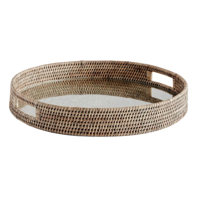 Burma Rattan Round Serving Tray Large For Sale