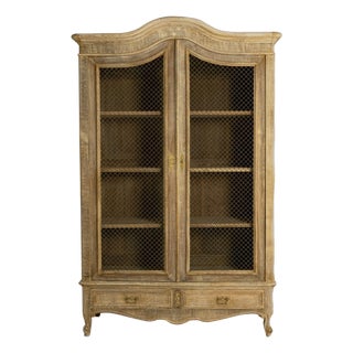 1900s French Louis XV Style Oak Vitrine With Mesh Screens For Sale