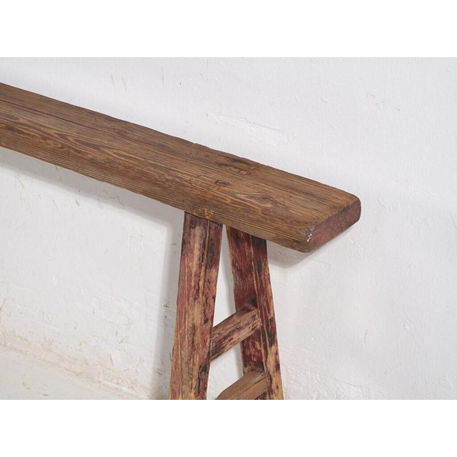 Brown Antique Wood Bench | Wooden Bench | Amaru For Sale - Image 8 of 9