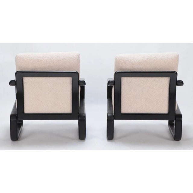 Cream Pair of Ebonized French Open Armchairs Recently Upholstered in Boucle Fabric. For Sale - Image 8 of 8