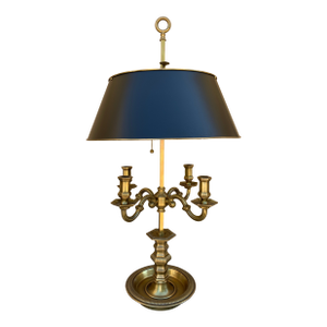 English Regency Brass Bouillotte Lamp With Black Tole Shade by Visual Comfort