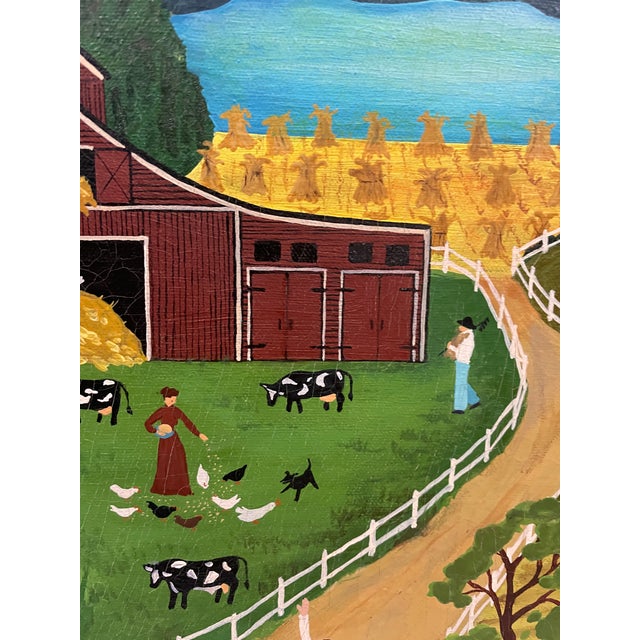 Paint 1980s Folk Art Landscape Oil on Canvas by J Young For Sale - Image 7 of 9