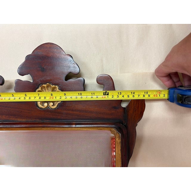 Vintage Chippendale Style Mahogany Fretwork Wall Mirror With Gilt Shell, C. 1950 For Sale In Raleigh - Image 6 of 7