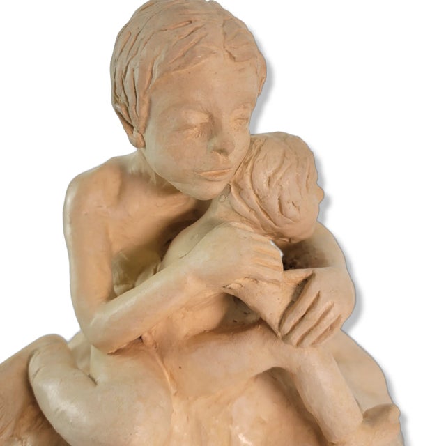 Vintage Boys Statue Figurine Signed Studio Art Beige Ceramic For Sale In San Francisco - Image 6 of 10