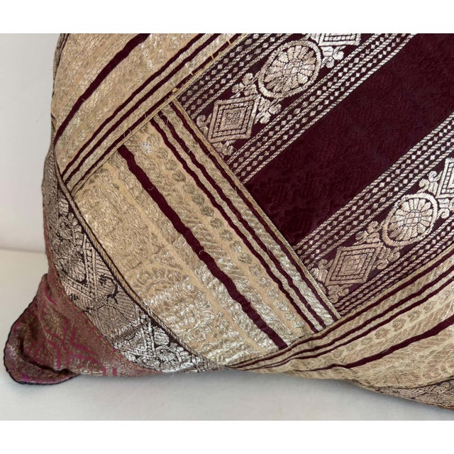 Indian One-of-a-Kind Indian Silk Sari Brocade Pillow, Zari Embroidery, 1980 For Sale - Image 3 of 15