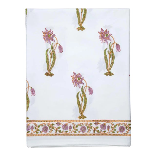 Florence Fitted Sheet, King - Lilac & Green For Sale