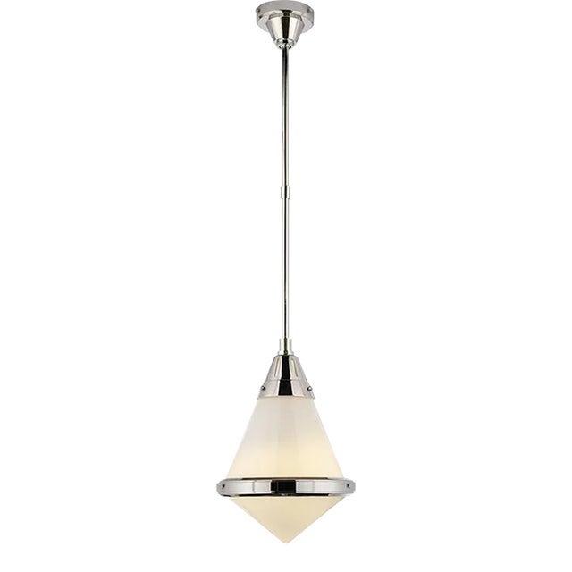 Thomas O'Brien for Visual Comfort Signature Gale Small Pendant in Polished Nickel with White Glass For Sale