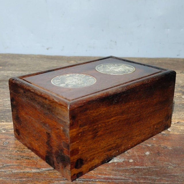 Wood 1970s Rosewood Decorative Box Inlaid With Silver Dollar Coins For Sale - Image 7 of 9