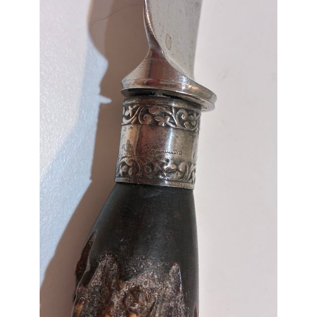 Vintage Stag Antler Carving Set - English Sheffield W/ Sterling Silver Ferrules - 3 PCS For Sale In Philadelphia - Image 6 of 11