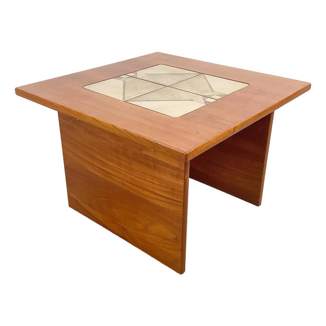 Danish Modern Teak Side Table With Geometric Tile Inset, 1960s–1970s For Sale