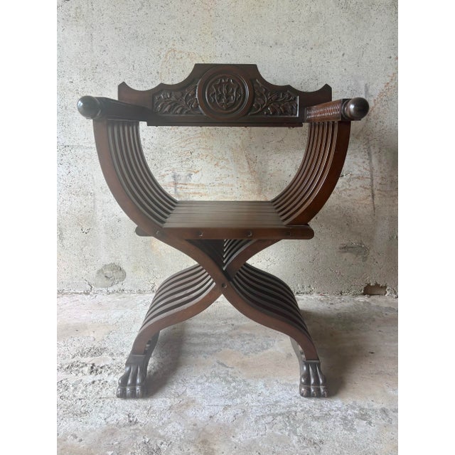 Wood Vintage Renaissance Revival Savonarola Chair in Carved Walnut For Sale - Image 7 of 9