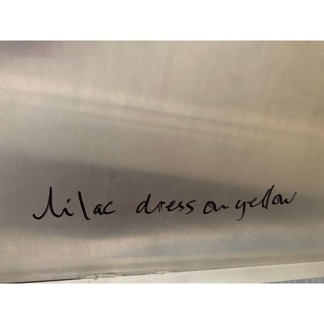 2010s Modern Natasha Law Painting, Lilac Dress on Yellow For Sale - Image 5 of 10