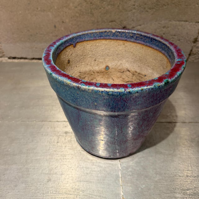 Vibrant Ceramic Flower Pot Featuring a Striking Drip-Glaze Finish Mid-Century For Sale In San Diego - Image 6 of 10