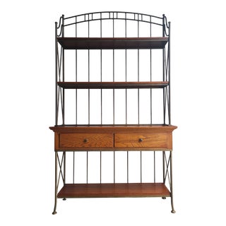 Thomasville Impressions Oak & Wrought Iron Console & Baker's Rack For Sale