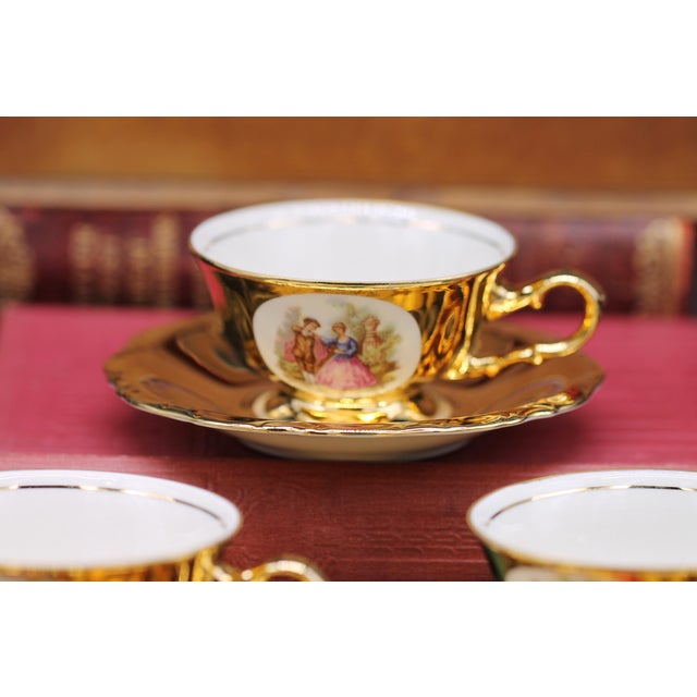 Vintage Bavaria German Tea Cups & Saucers With Gold Overlay Featuring