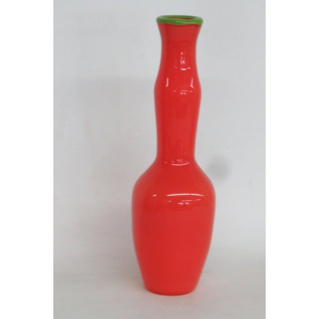 Late 20th Century Richard Jones Art Glass Vase Signed 1998 Studio Paran Orange and Green 4924b For Sale - Image 5 of 8