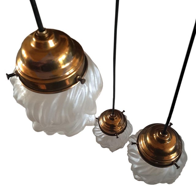 Mid-Century Modern Art Deco Triple Cascade Pendant Lamp For Sale - Image 3 of 5