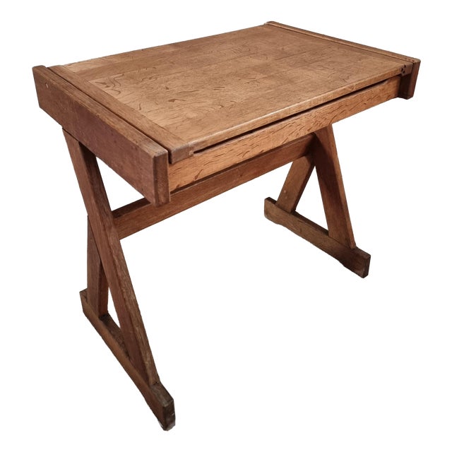 Vintage French Oak School Desk with Hinged Top, 1960s For Sale