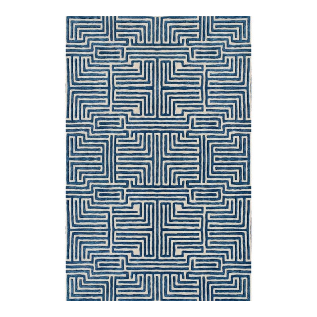 Knossos Hand-Tufted Maze Rug, Blueberry Blue, 8x10 For Sale