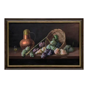 Mid Century Still Life With Grapes, Copper Vessel & Wine by Manuel Ventura Millán