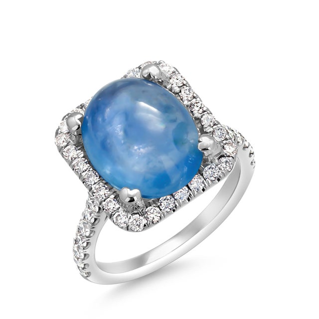 Gia Certified No Heat Sapphire 6.46 Carat Diamond 0.75 Carat White Gold Ring 5.5 For Sale - Image 4 of 8