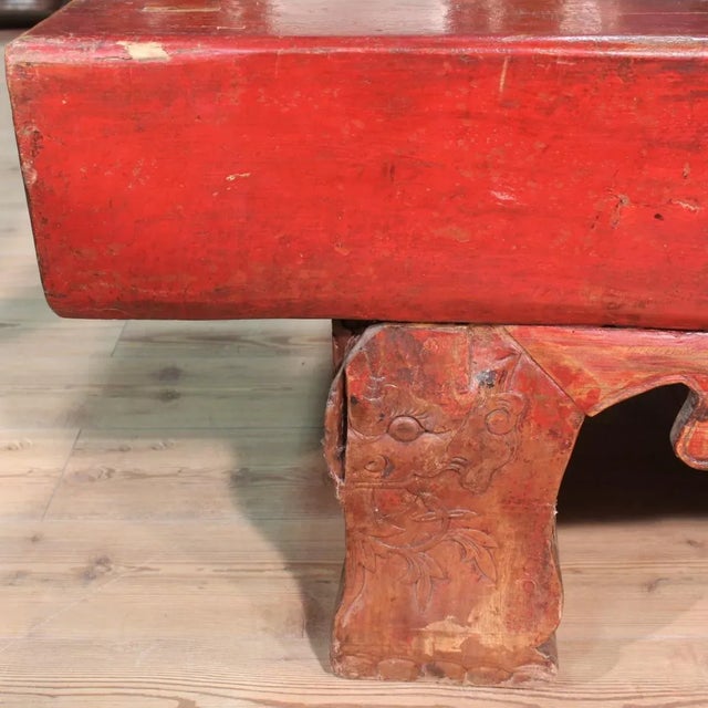 This set is composed of two large benches and a carved and painted wooden table. The furniture has been built in a single...