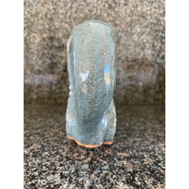 1980s Vintage Signed Glazed Terracotta Handled Vessel in Blue/GrayGlaze For Sale - Image 5 of 11