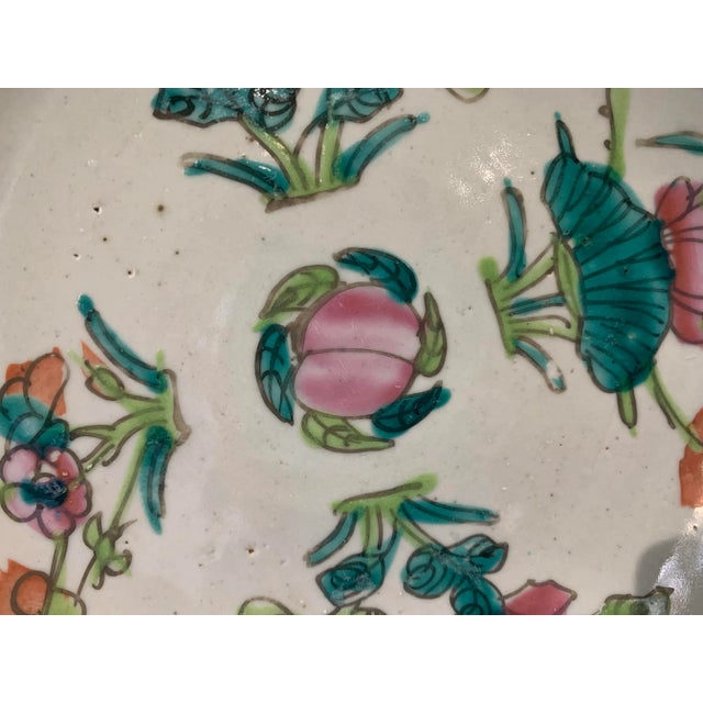 19th Century Pair of Antique Chinese Porcelain Plate Famille Rose Peach Fruit Lotus Flowers For Sale In Charlotte - Image 6 of 12