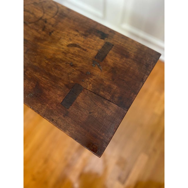 Antique Primitive Farmhouse Walnut Mortised Narrow Console or Workbench For Sale - Image 4 of 12