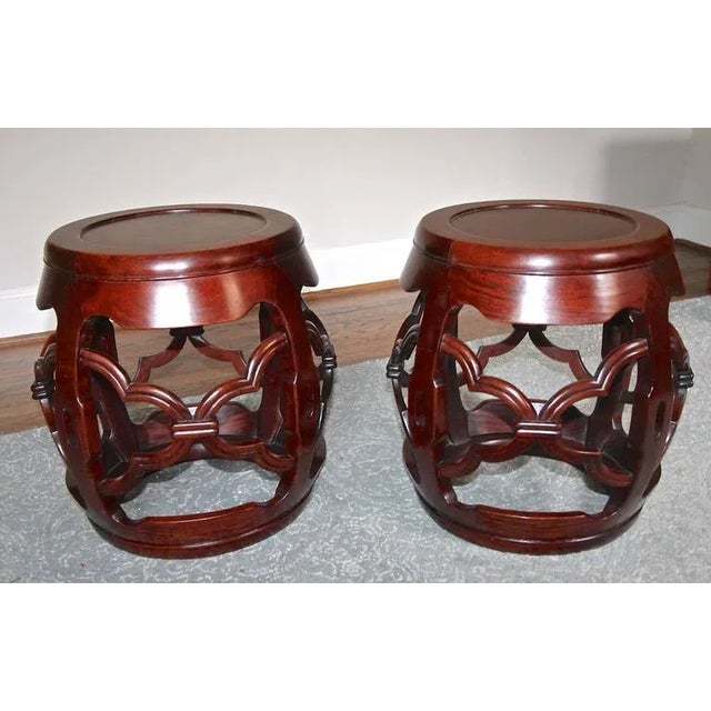 Wood 1950s Chinese Asian Hardwood Garden Seat Stools - a Pair For Sale - Image 7 of 10