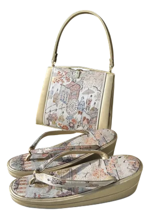 Vintage Japanese Zōri-Bukuro Set in the style of Nishijin Brocade, 1980s, Set of 3