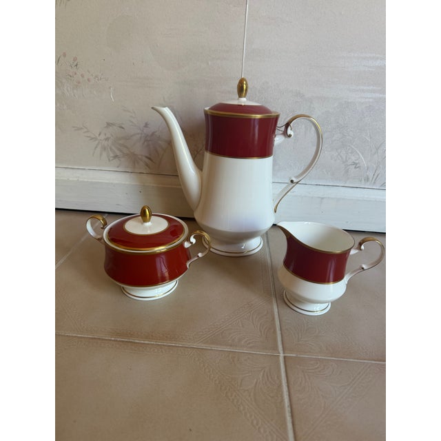 1980s Mikasa Bone China Coffee/Tea Pot Set With Creamer & Sugar Container in Mikasa Egyptian Terracotta Pattern - Set of 3 For Sale - Image 10 of 10
