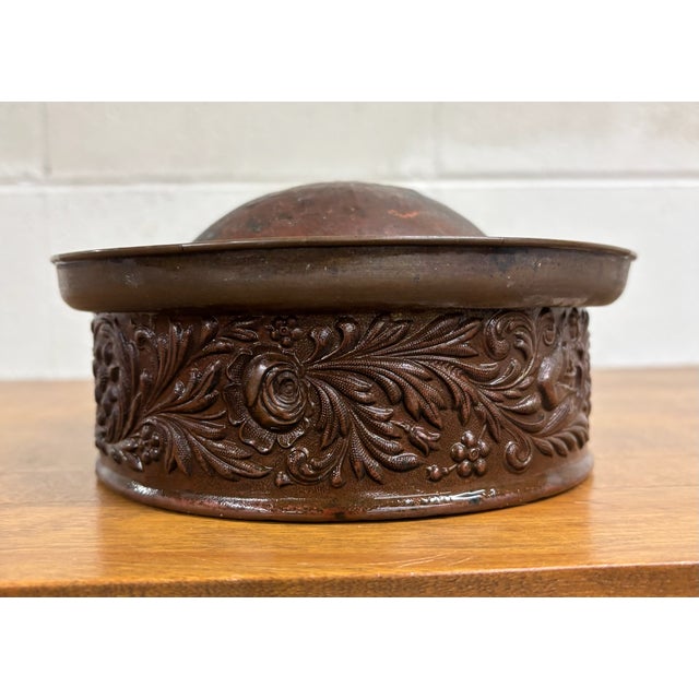 Antique Embossed Copper Decorative Vessel Warming Pan Component For Sale - Image 4 of 6