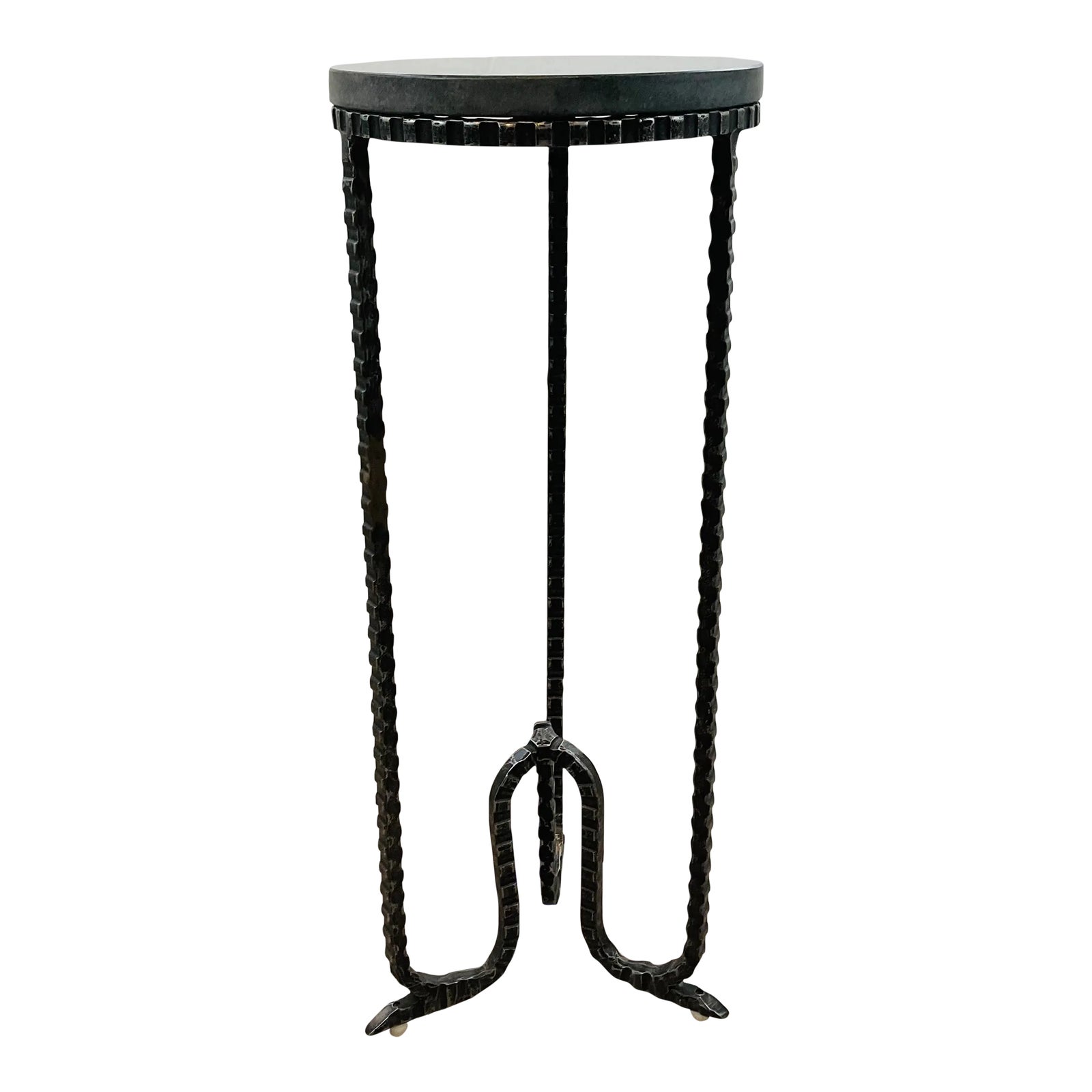 Modern Ribbed Antique Nickel Ribbed Drinks Table | Chairish