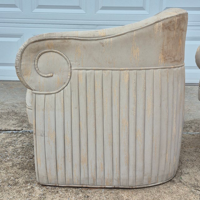 Jonathan Adler 1980s Thayer Coggins Style Art Deco Revival Neoclassical Ionic Column Tub Barrel Chairs for Reupholstery - A Pair For Sale - Image 4 of 12