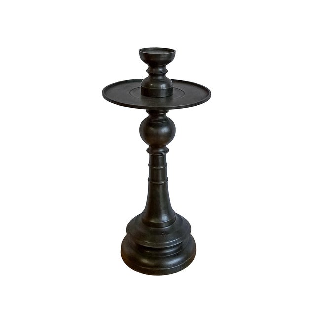 Contemporary Bronze Candle Holder With Removable Top, 16 Inches, Indonesia For Sale - Image 3 of 11