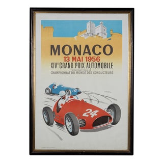 Vintage 20th Century Framed 1956 Monaco Grand Prix Poster by Jean Ramel, 1985 For Sale
