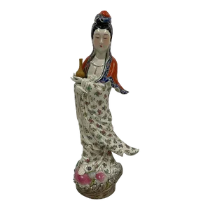 Antique Chinese Famille-Rose Porcelain Kwan Yin Statuary