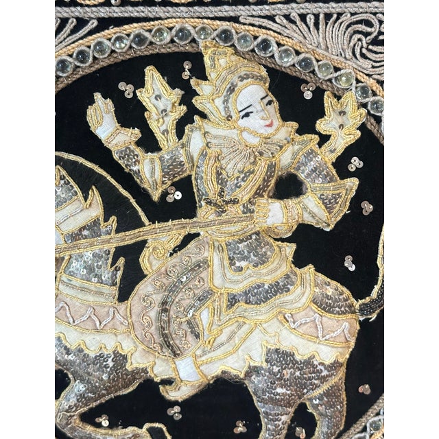 Black Vintage Burmese Kalaga Framed Tapestry For Sale - Image 8 of 12
