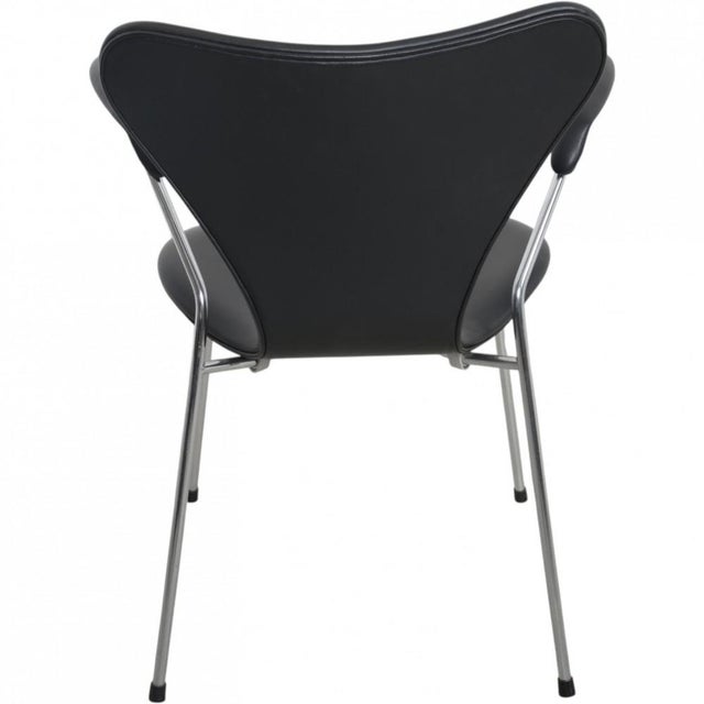 Seven Armchairs in Black Leather by Arne Jacobsen, 1990s, Set of 5 For Sale - Image 12 of 18