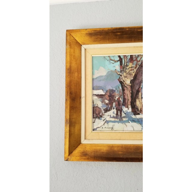1970s Guy Duveyre Abstract Winter Rural Landscape Oil on Canvas Painting For Sale - Image 9 of 11