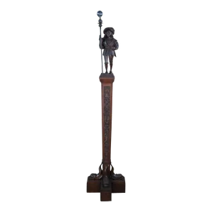 1920s Hubbell Carved Oak Figural Dolphins Library Column Floor Lamp